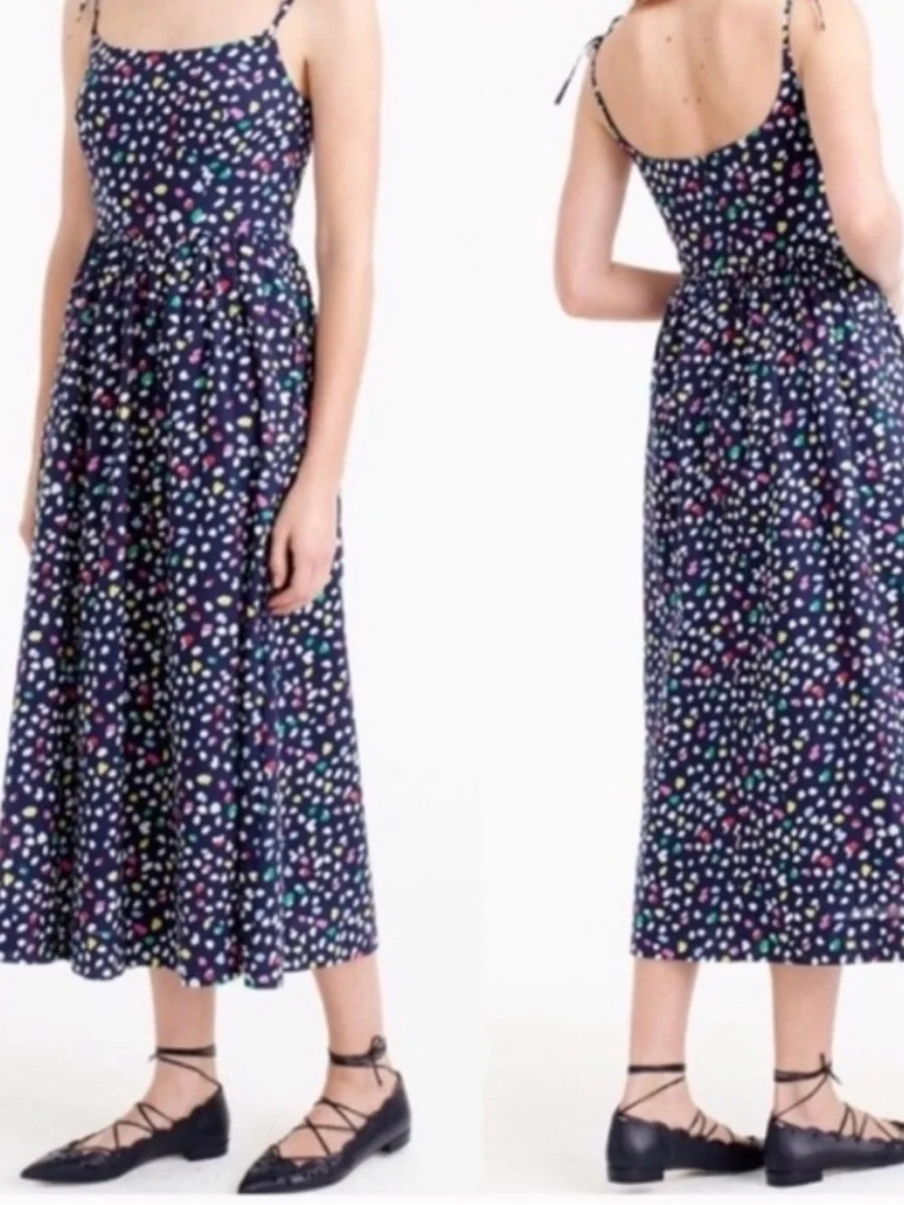 J. Crew Navy Multicolor Confetti Polka Dot Midi Dress